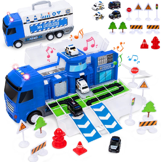 Police Vehicle Playset with Transport Carrier Truck