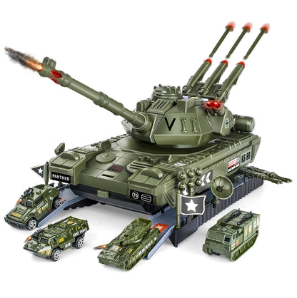 UNIH 坦克玩具組、軍用運輸坦克和 4 件軍用車輛