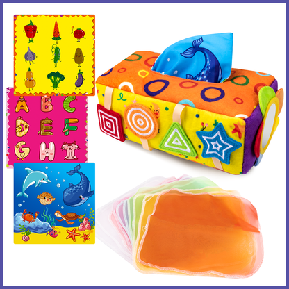 UNIH 嬰兒紙巾盒玩具，蒙特梭利嬰兒玩具，適合 6-12 個月嬰兒