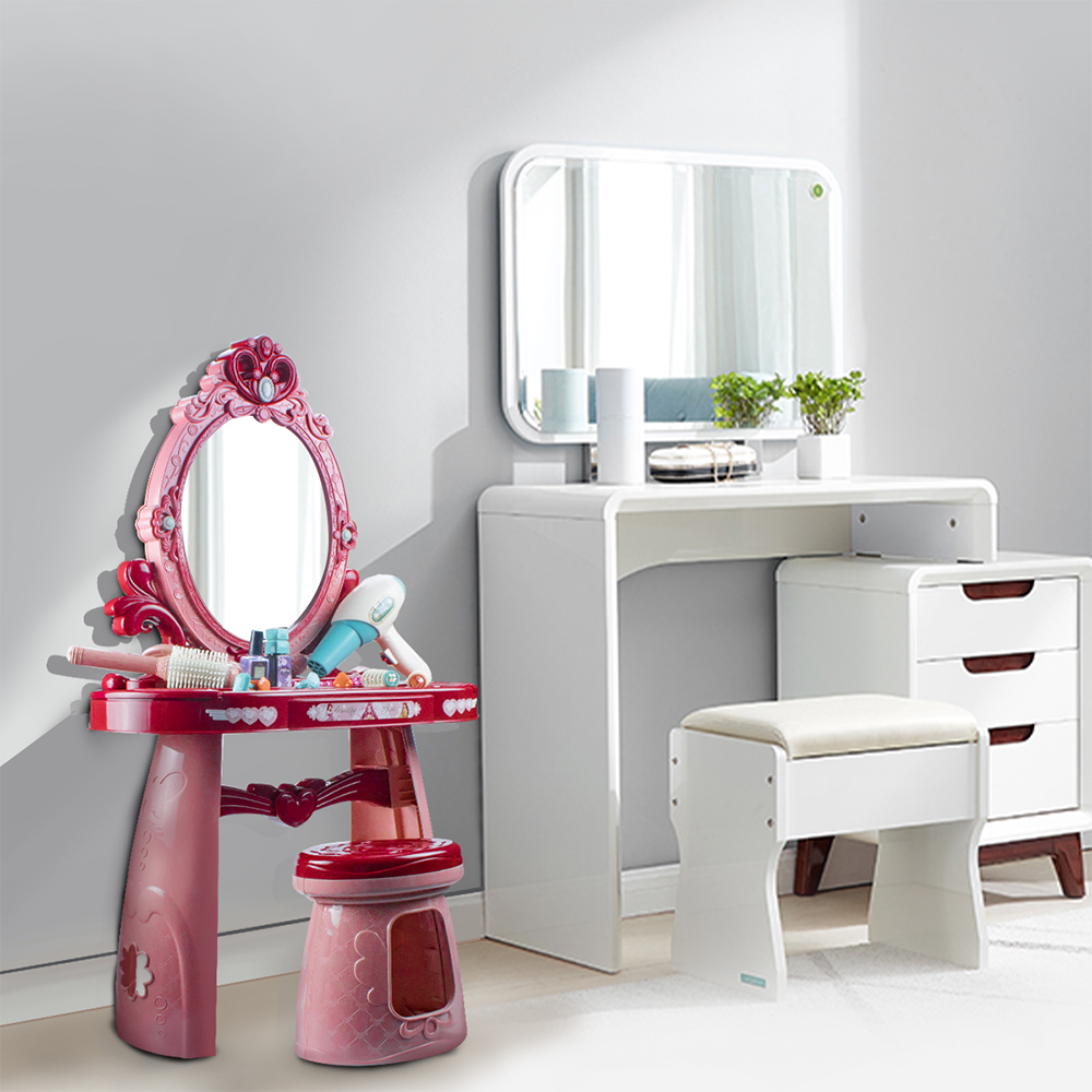 Girls Vanity Makeup and Hairdressing Set with Mirror and Stool