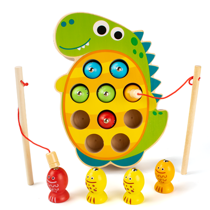 蒙特梭利恐龍木製幼兒釣魚玩具