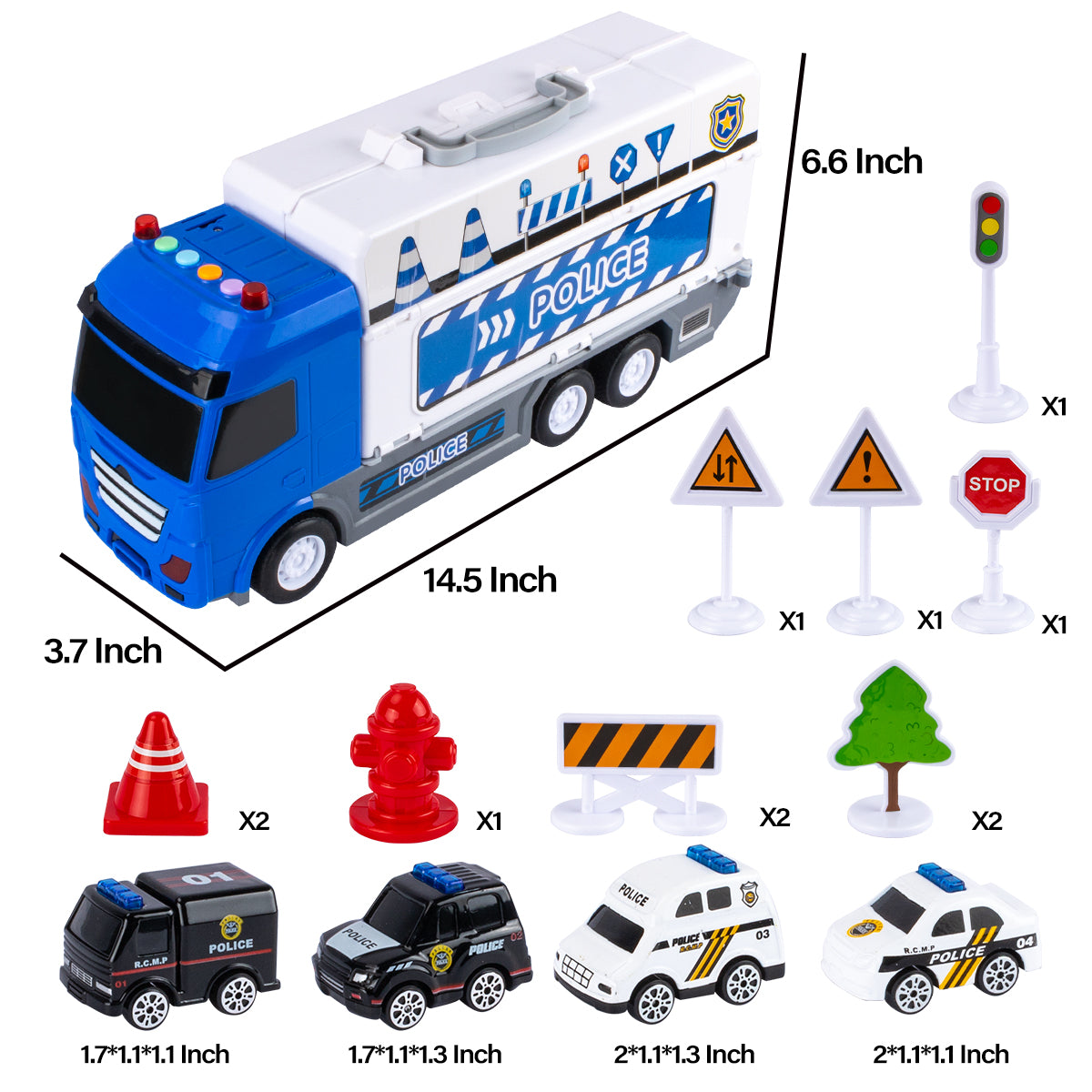 帶運輸運輸卡車的警車玩具套裝