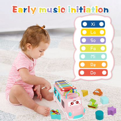 UNIH 嬰兒玩具 12-18 個月，兒童玩具音樂巴士木琴