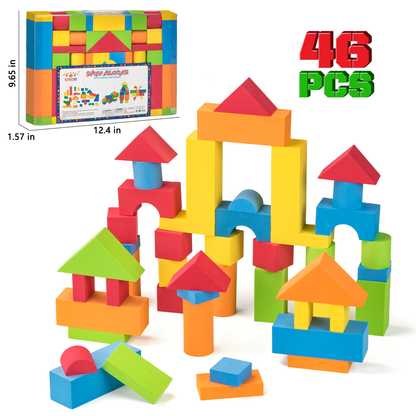 UNIH 幼兒積木 1-3 歲泡棉積木玩具軟積木禮品玩具組（46 件）