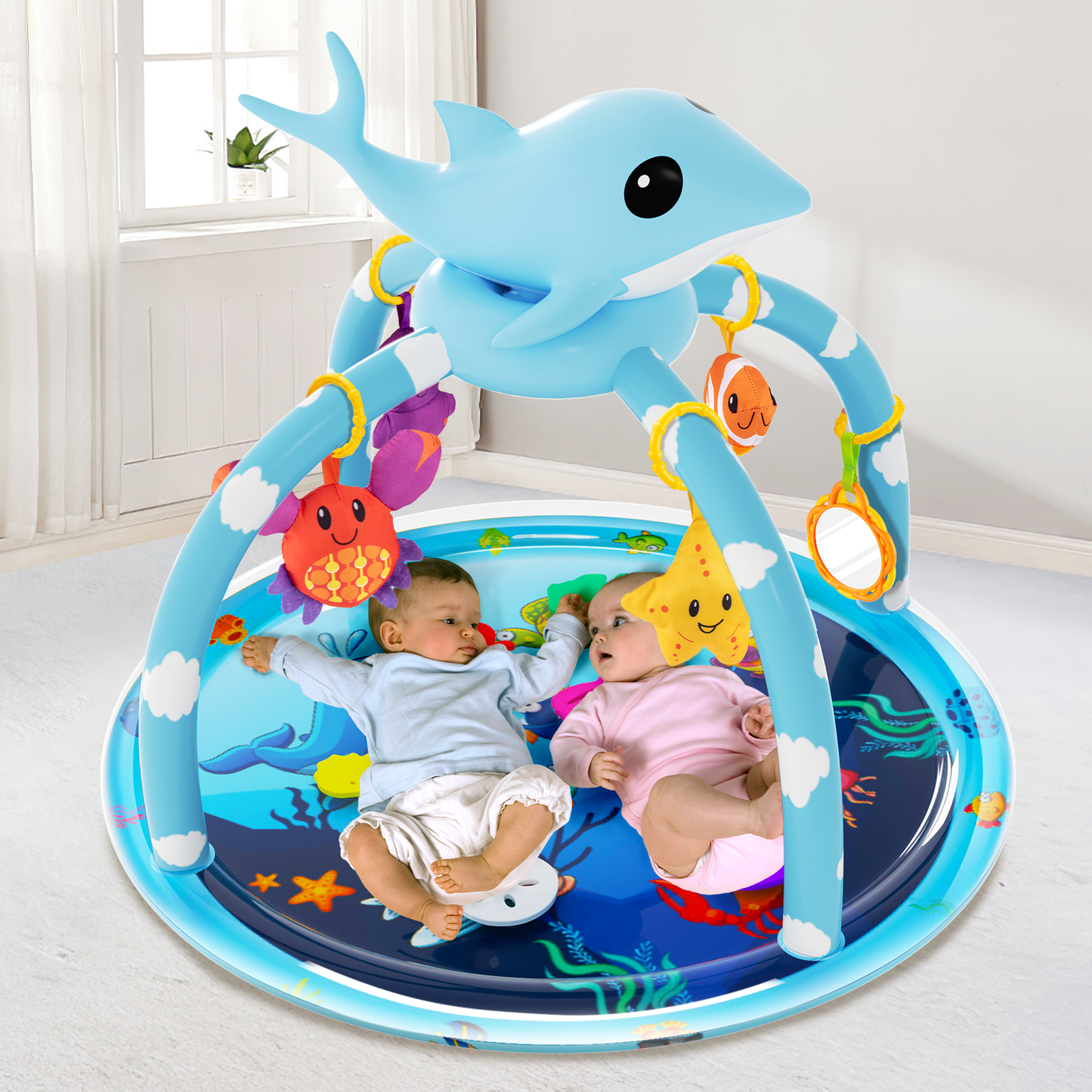 UNIH 2-in-1 Baby Gym Play Mats, Inflatable Tummy Time Water Mat Activity Center