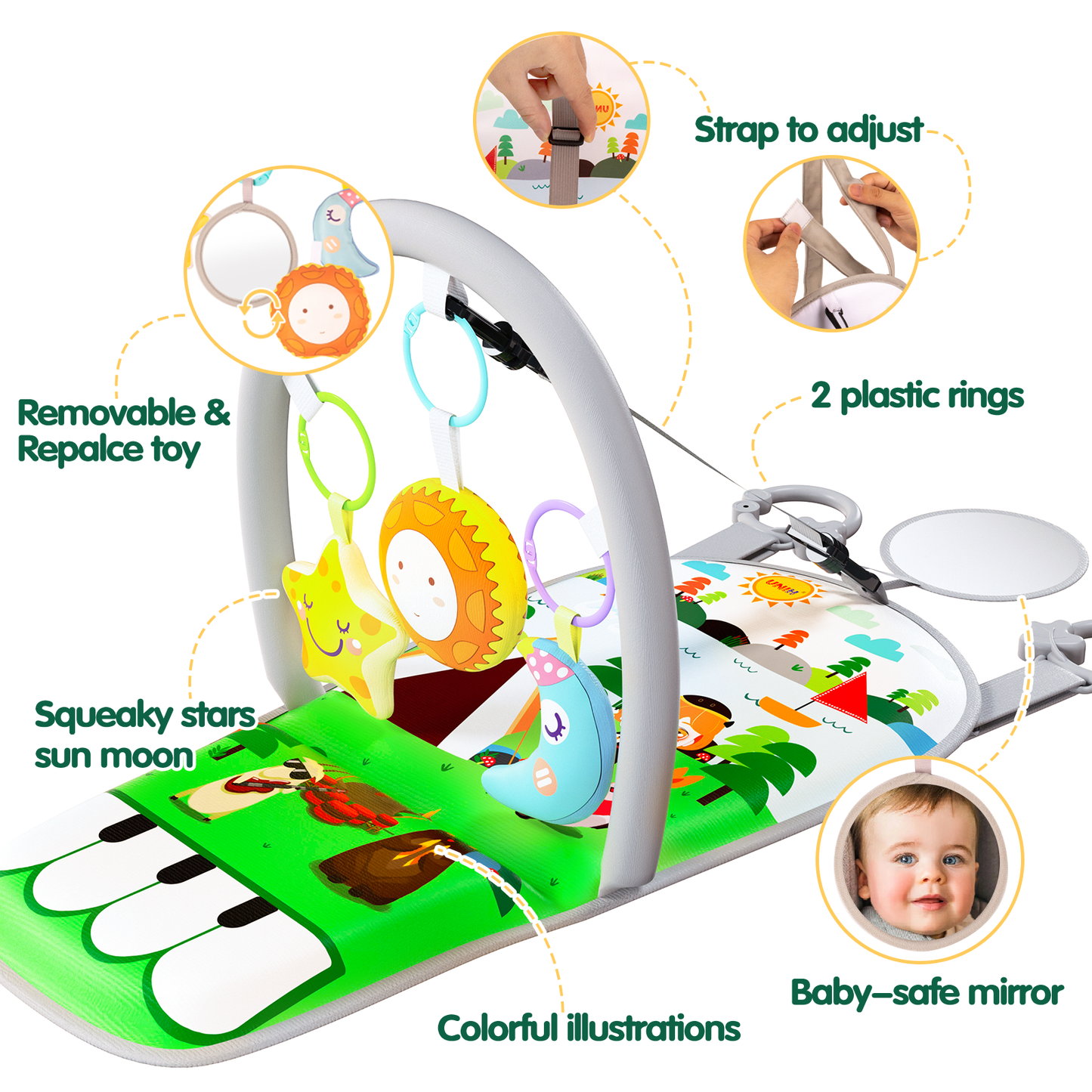 UNIH 汽車座椅玩具，適合 6 個月及以上嬰兒（無音樂）