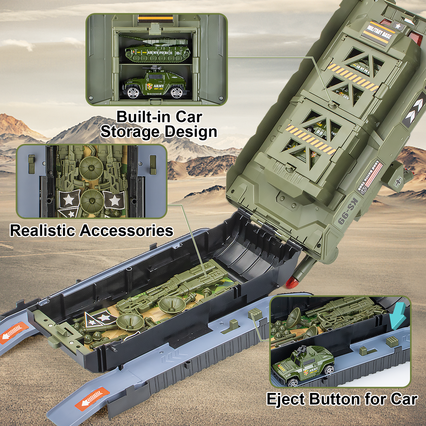 UNIH 坦克玩具組、軍用運輸坦克和 4 件軍用車輛