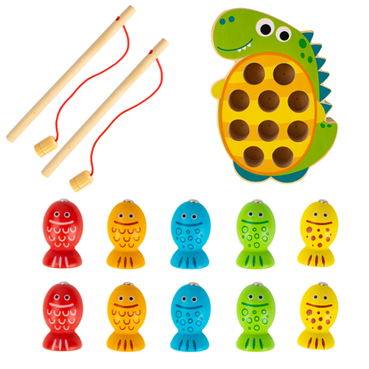 蒙特梭利恐龍木製幼兒釣魚玩具