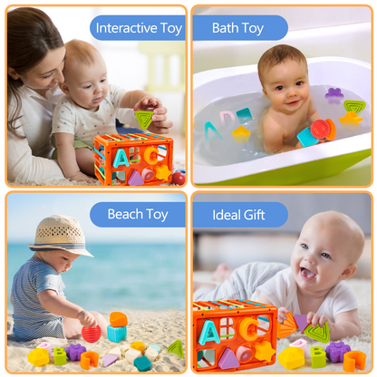 嬰兒感官箱玩具適合 1 歲男孩女孩，蒙特梭利嬰兒形狀分類玩具