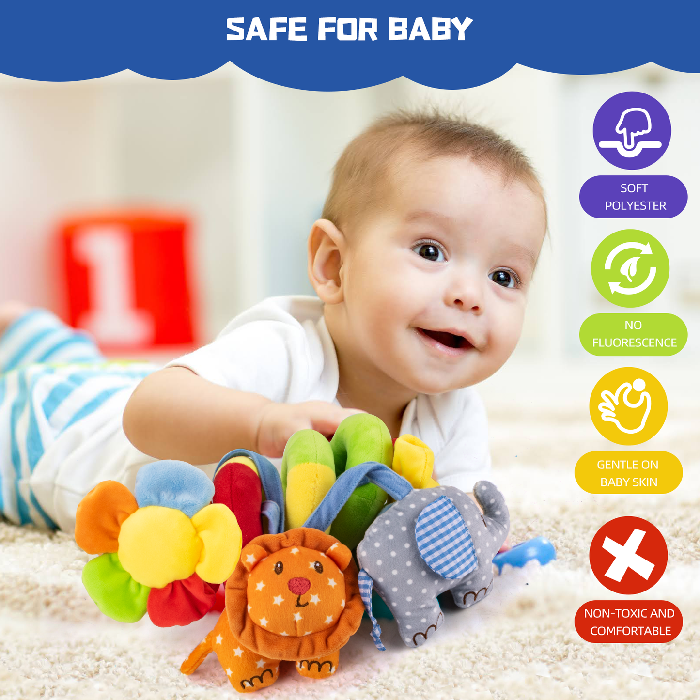 UNIH Car Seat Toys, Baby Toys 0-6 Months with Baby Rattles, Soft Musical Infant Toys