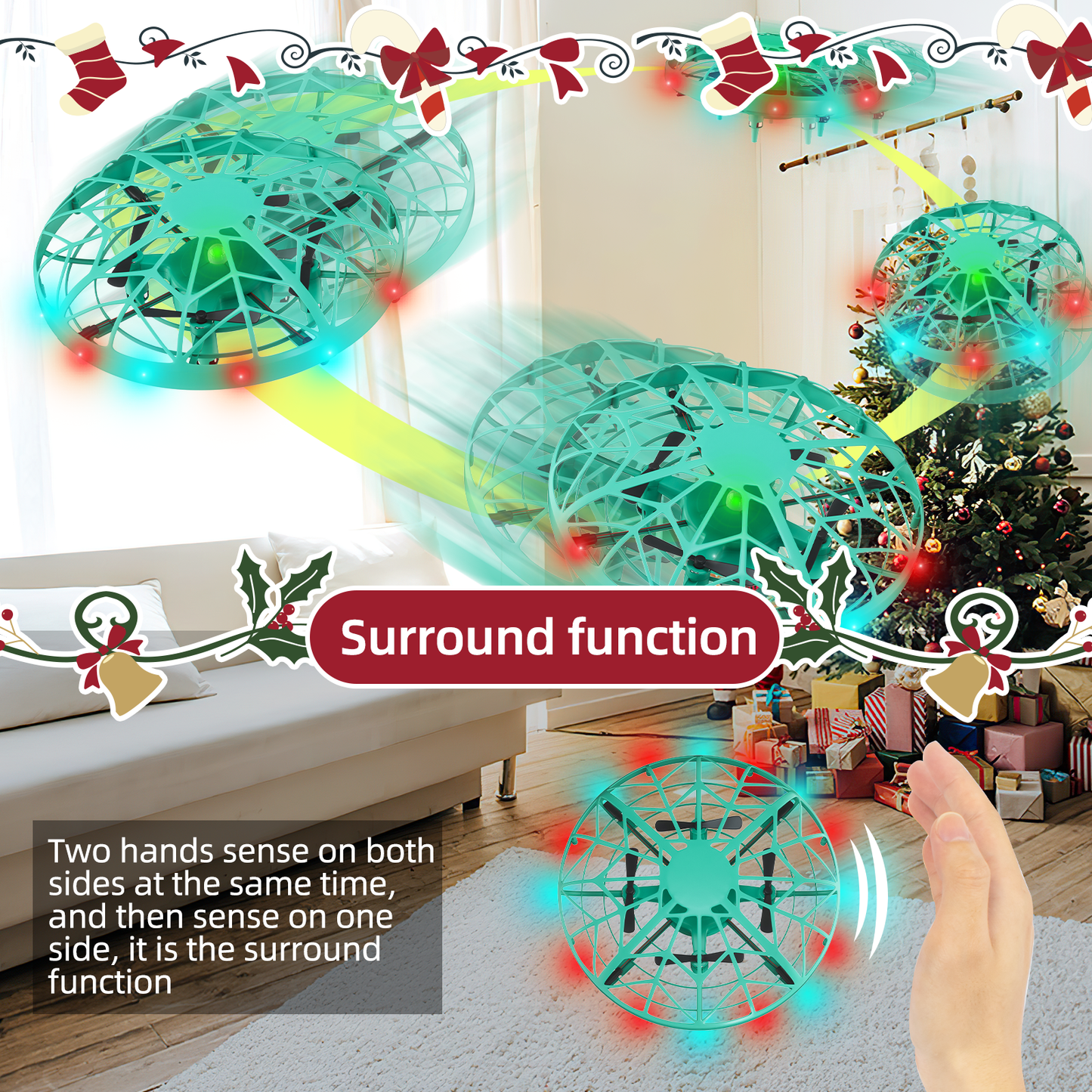 UNIH Hand Operated Drone, Flying Toys with 360°Roll & Surround Function, Mini UFO Drones for Kids, Drone Toys for 10 Year Old Boys