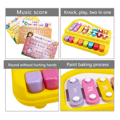 2 合 1 嬰兒鋼琴木琴音樂玩具，附 5 個按鍵