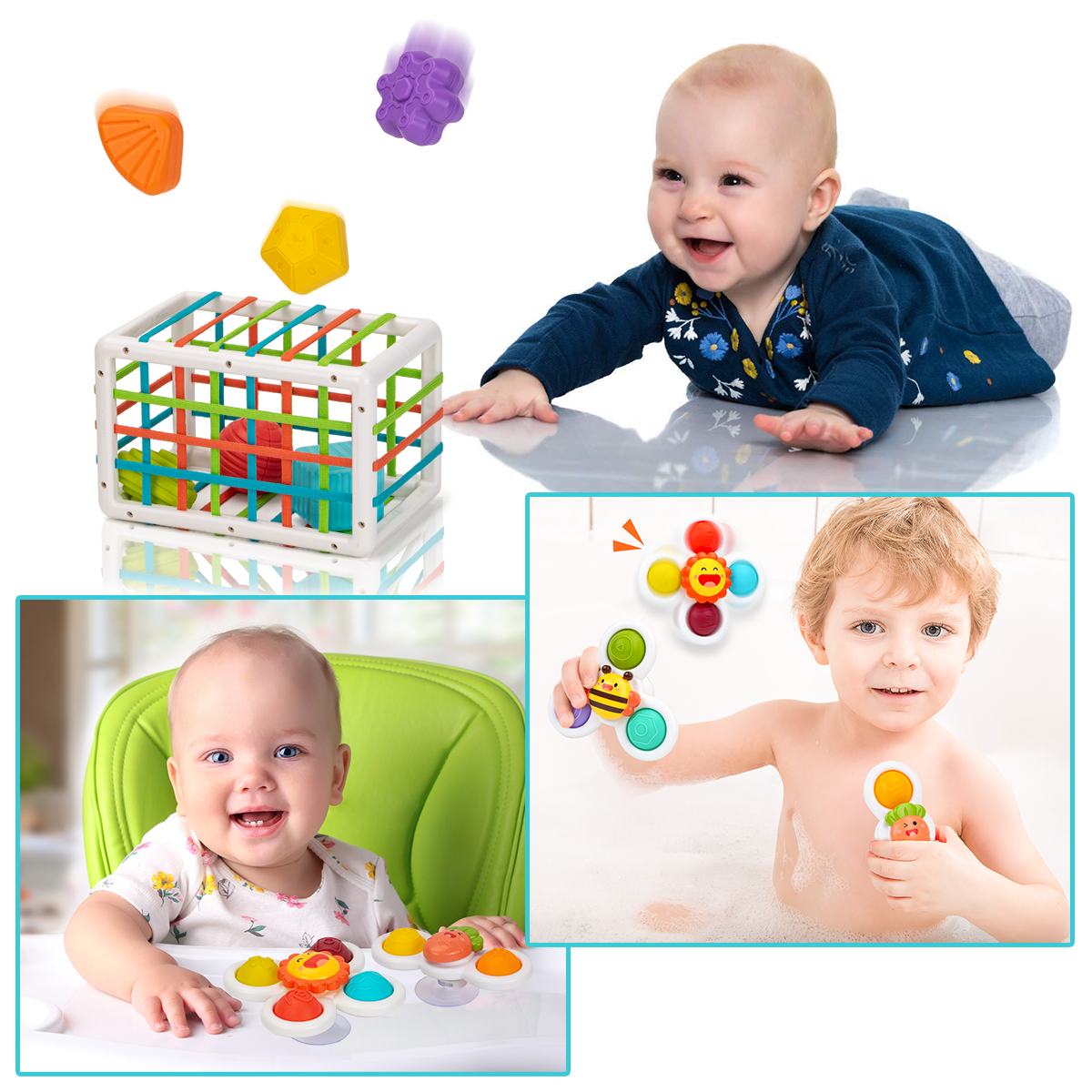 UNIH Baby Sensory Bin, Baby Shape Sorter Toys Set, Toddler Toys for 1 Year Old Boy Girl Gift