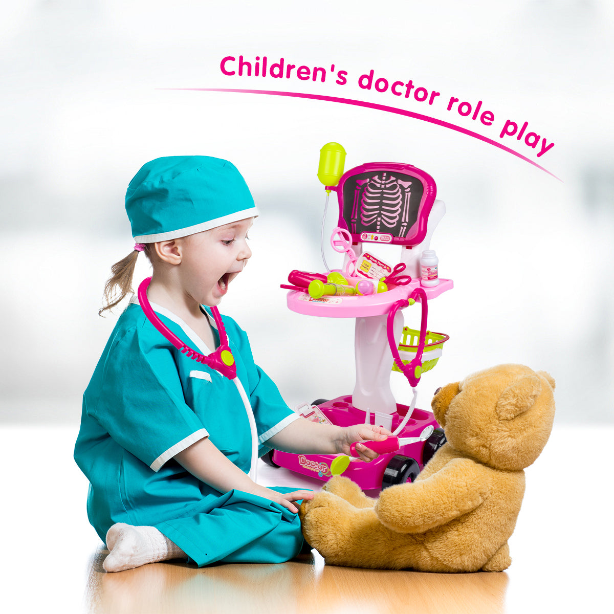 UNIH 兒童和幼兒醫生推車套件，帶有 CT X 光的逼真醫療玩具套裝