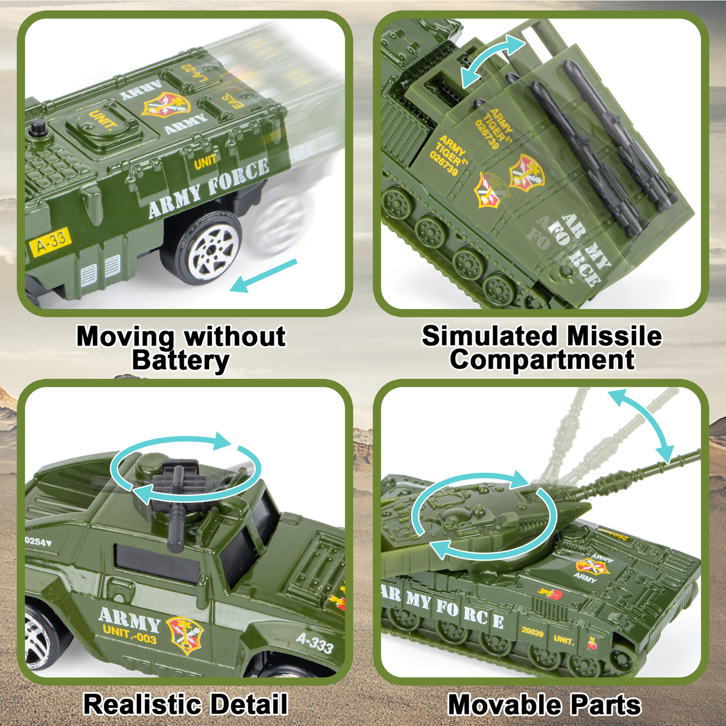 UNIH Tank Toy Sets, Military Transport Tank and 4PCS Army Vehicles