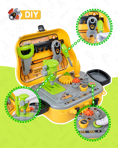 UNIH 兒童工具組適合 2-4 歲男孩兒童木工學前固定工具套件搭配黃色盒子