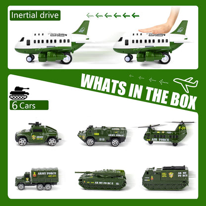 UNIH 飛機玩具組、運輸貨機和 6 件迷你軍車