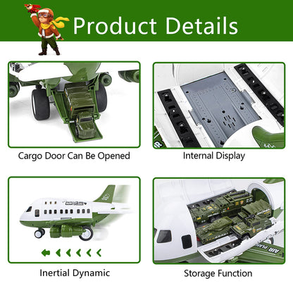 UNIH Airplane Toys Set, Transport Cargo Airplane and 6PCS Mini Army Vehicles