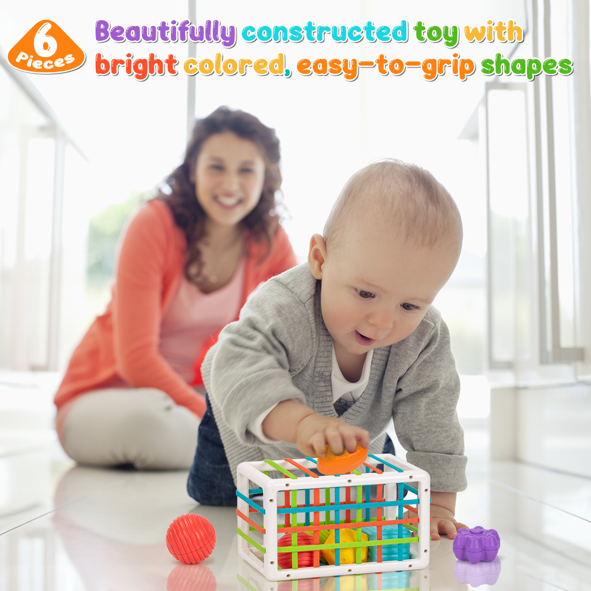 UNIH 嬰兒感官箱，嬰兒形狀分類玩具套裝，幼兒玩具，適合 1 歲男孩女孩禮物