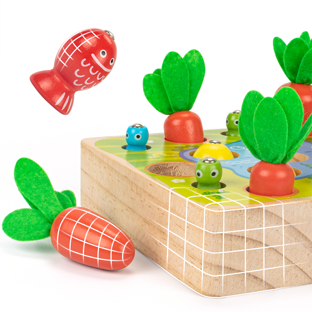 木製胡蘿蔔玩具套裝，用於收穫和分類的蒙特梭利玩具