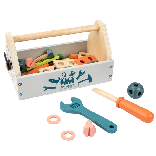 Kid's Wooden Tool Box and Accessory Play Set