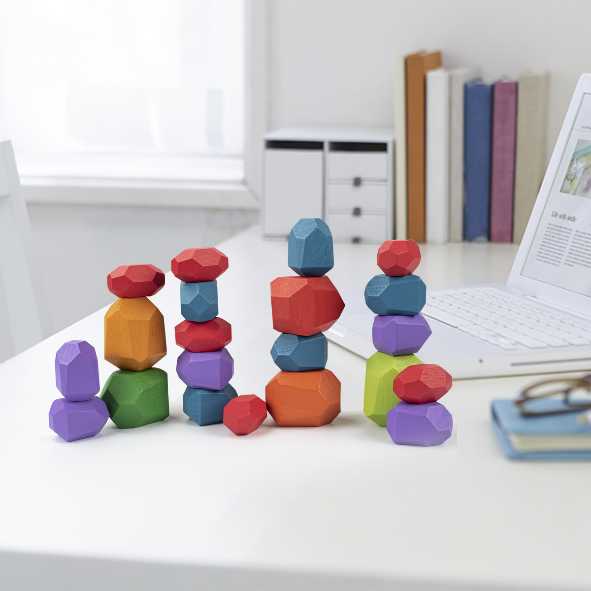 Wooden Colored Stone Stacking Toys For Toddlers