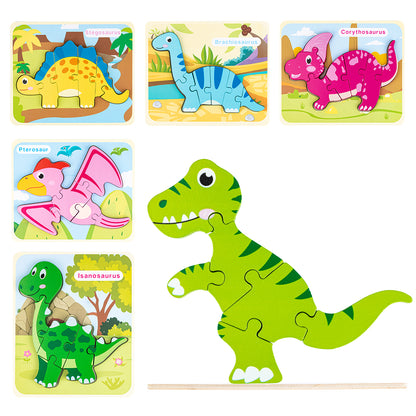 6 件裝木製恐龍拼圖適合學前學習玩具