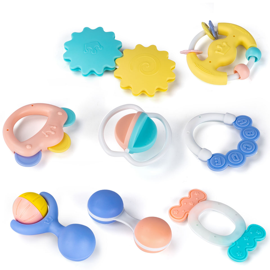 8pcs Baby Rattles & Teethers Toys Set For 3-18 Months